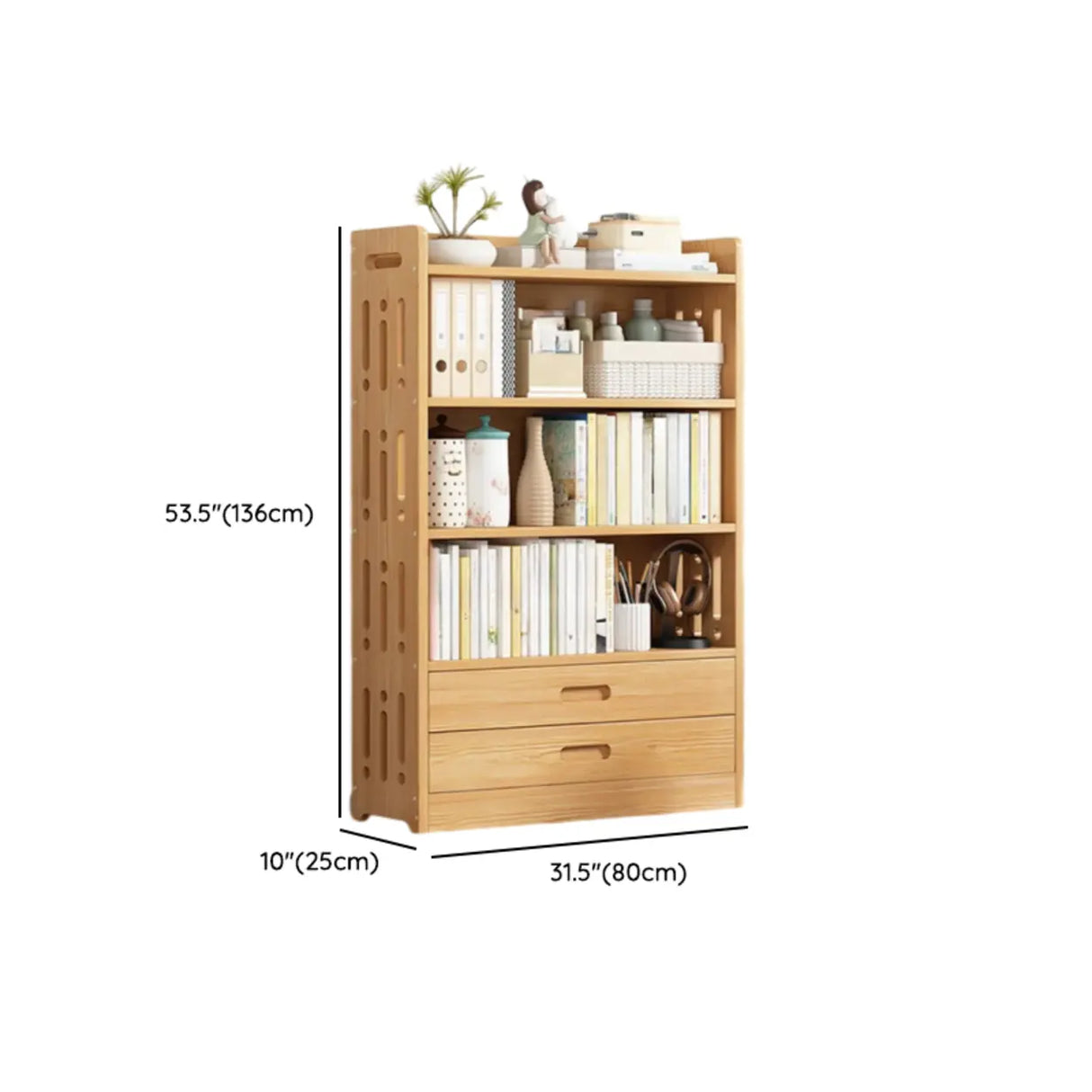 Vintage Wood Grain Vertical Shelf Organizer Bookcase Image - 46