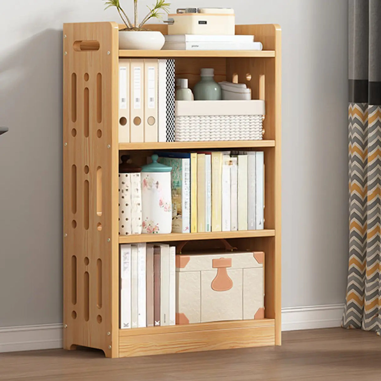 Vintage Wood Grain Vertical Shelf Organizer Bookcase Image - 5