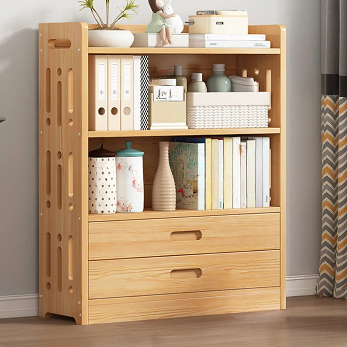 Vintage Wood Grain Vertical Shelf Organizer Bookcase Image - 6