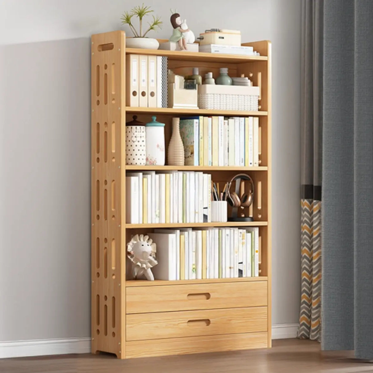 Vintage Wood Grain Vertical Shelf Organizer Bookcase Image - 7