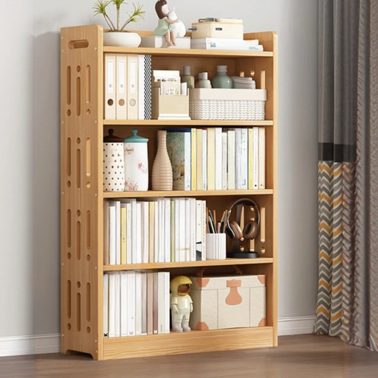 Vintage Wood Grain Vertical Shelf Organizer Bookcase Image - 8