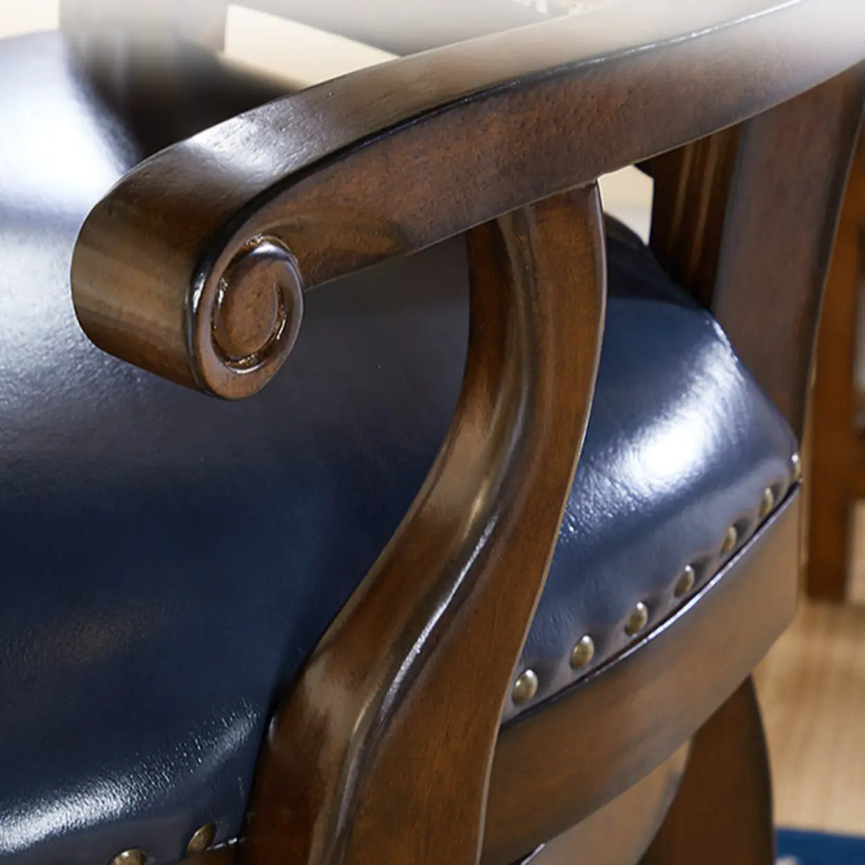 Vintage Wood Leather Swivel Armrest Counter Height Bar Stool Image - 7