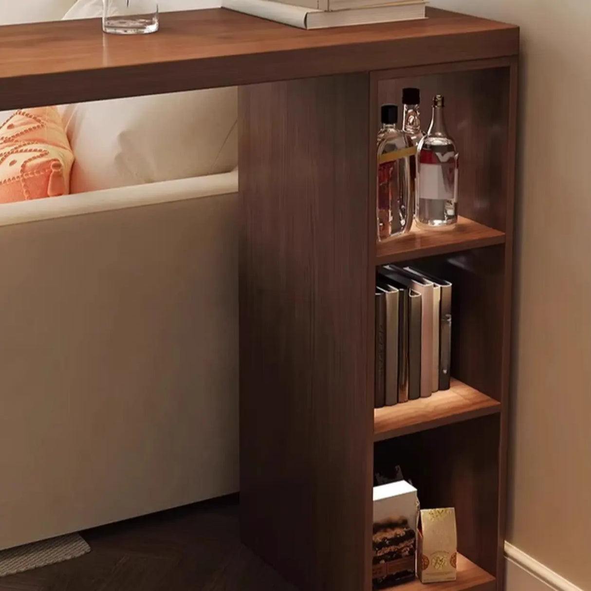 Vintage Wood Space-Saving Breakfast Bar Stool with Storage Shelves Image - 7