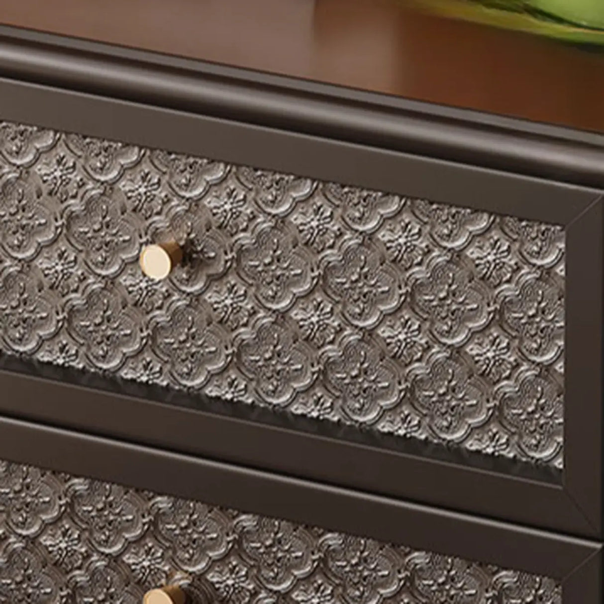 Vintage Wood Walnut Nightstand with Embossed Drawers Image - 12