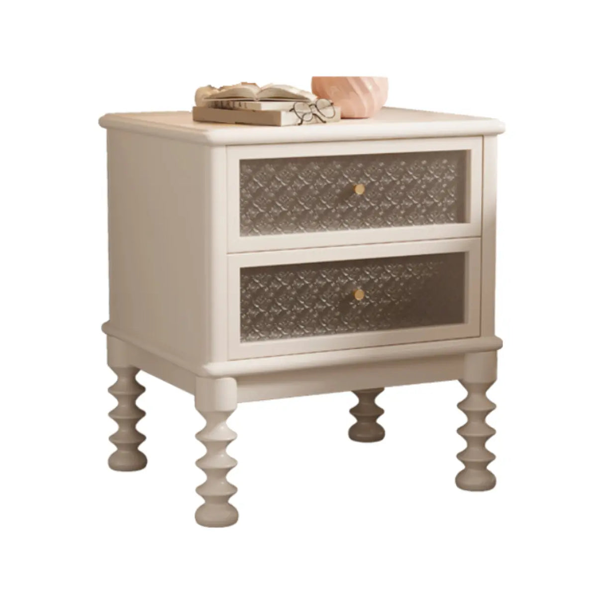 Vintage Wood Walnut Nightstand with Embossed Drawers Image - 2