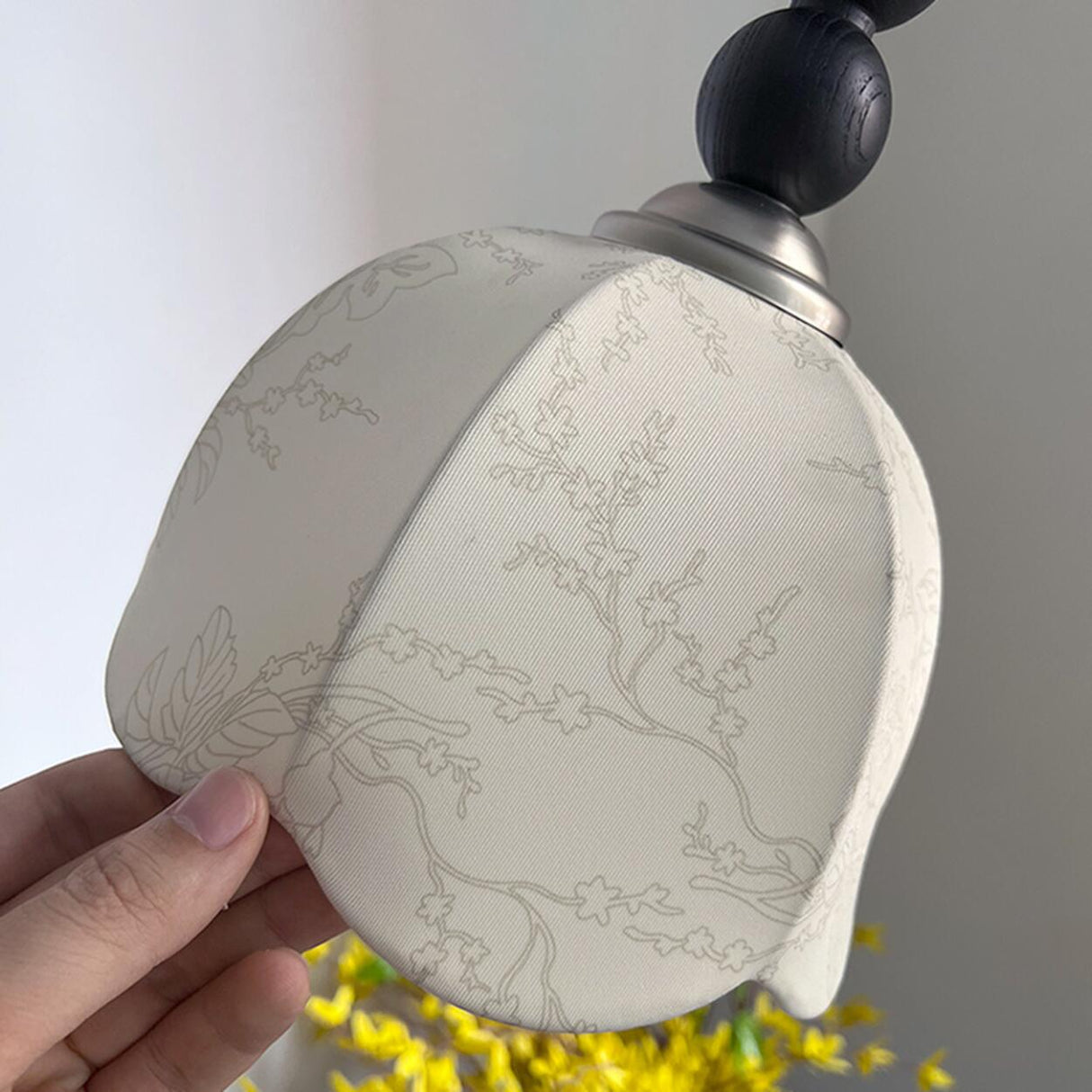 Vintage Wooden Beads Fabric Floral Bell Pendant Light Image - 6