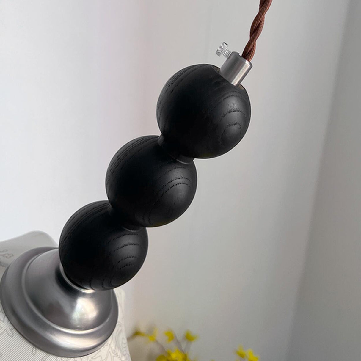 Vintage Wooden Beads Fabric Floral Bell Pendant Light Image - 8