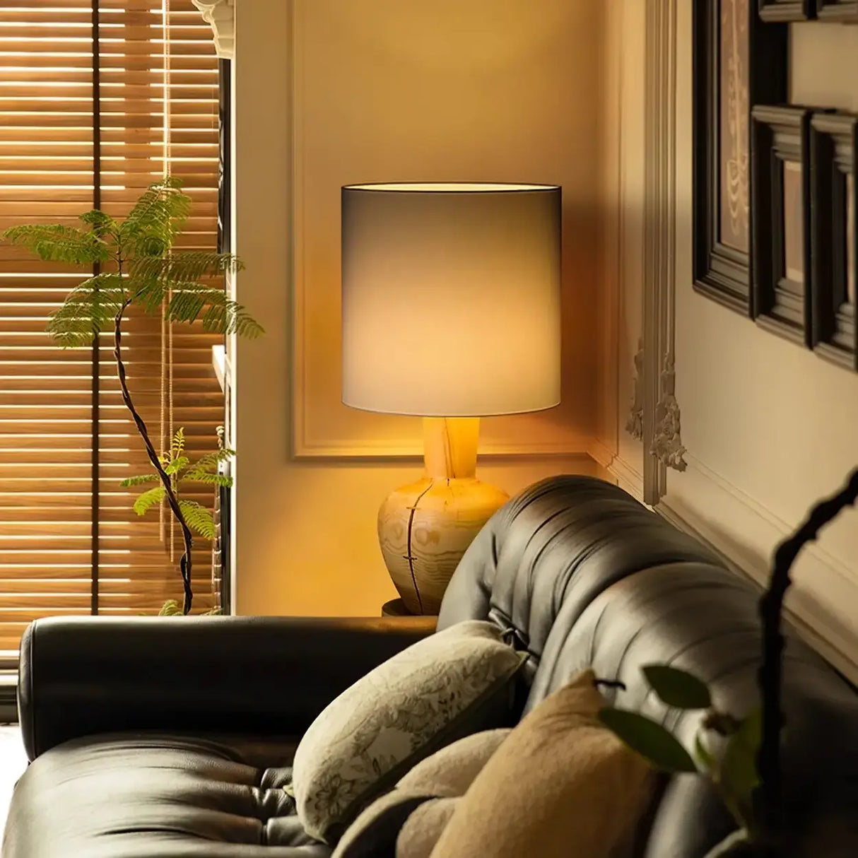 Wabi-sabi Gray Drum Sculptural Stacked Wood Floor Lamp Image - 7