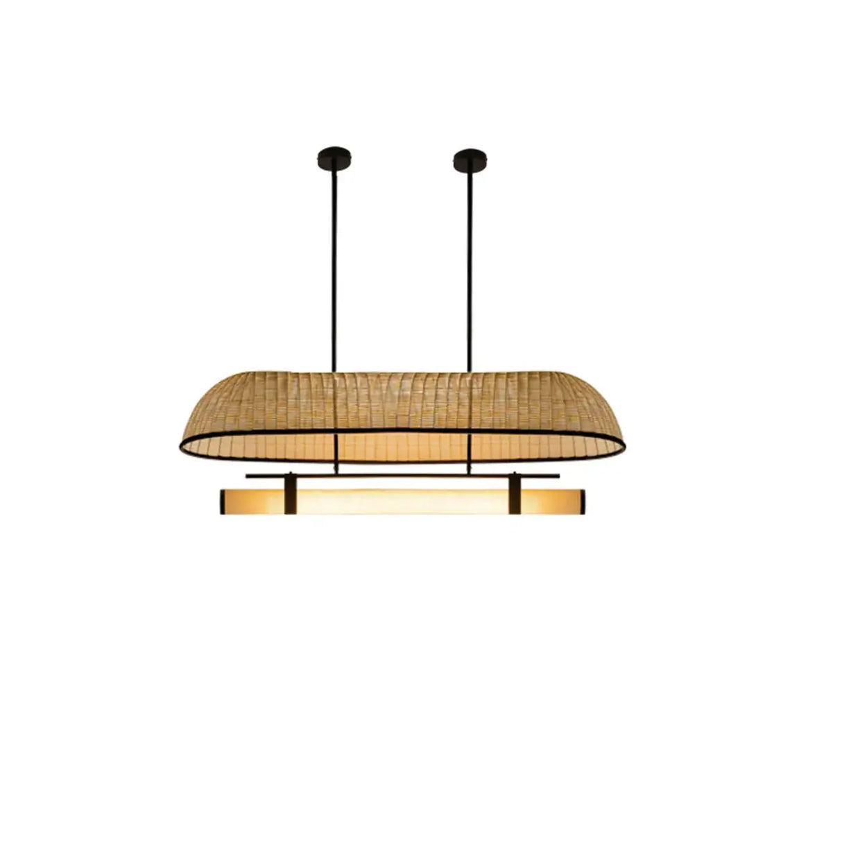 Wabi-Sabi Rustic Woven Rattan Linear Island Chandelier Image - 6