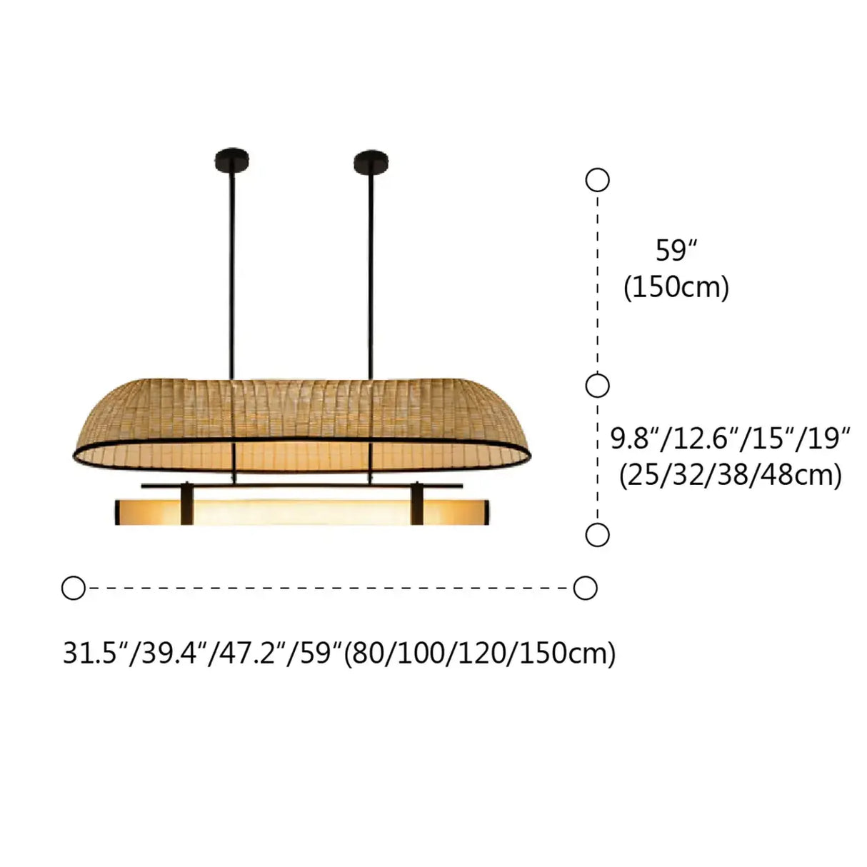 Wabi-Sabi Rustic Woven Rattan Linear Island Chandelier