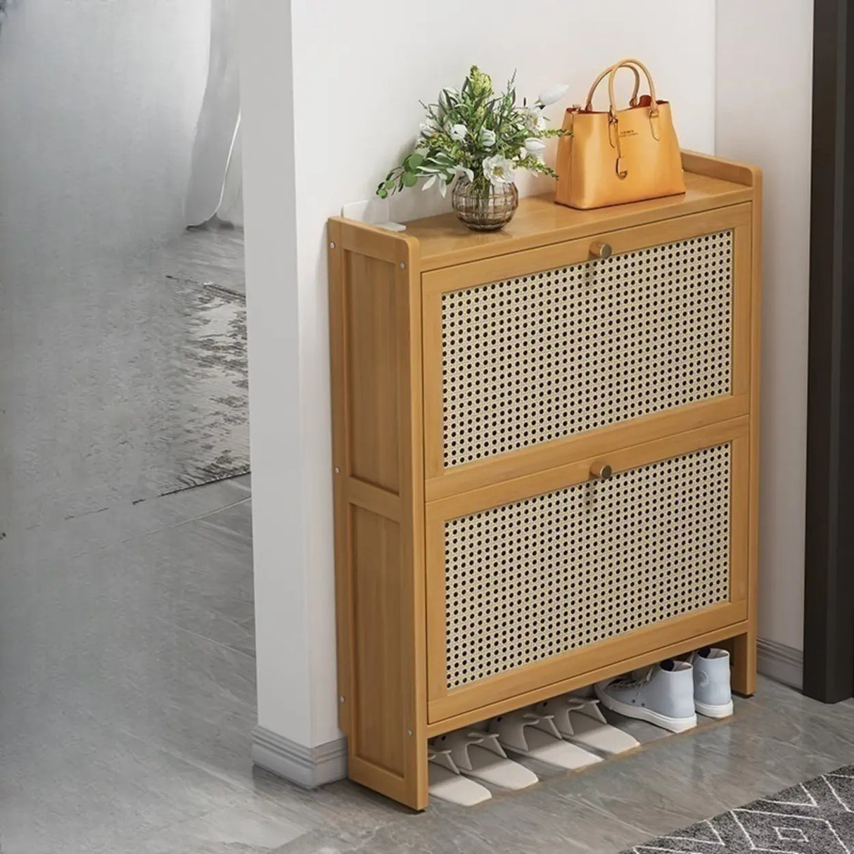 Wall Mounted Adjustable Bamboo Brown Large Shoe Storage Image - 11