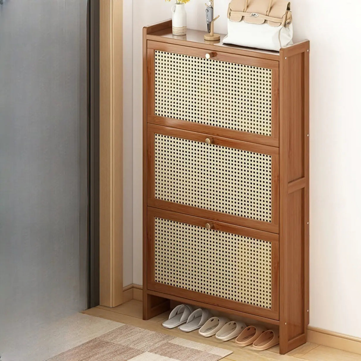 Wall Mounted Adjustable Bamboo Brown Large Shoe Storage Image - 15