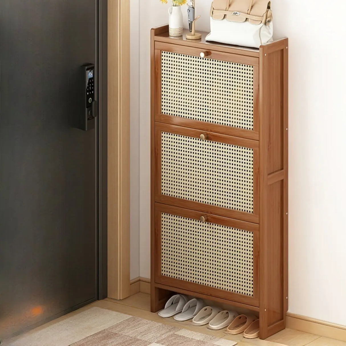 Wall Mounted Adjustable Bamboo Brown Large Shoe Storage Image - 17