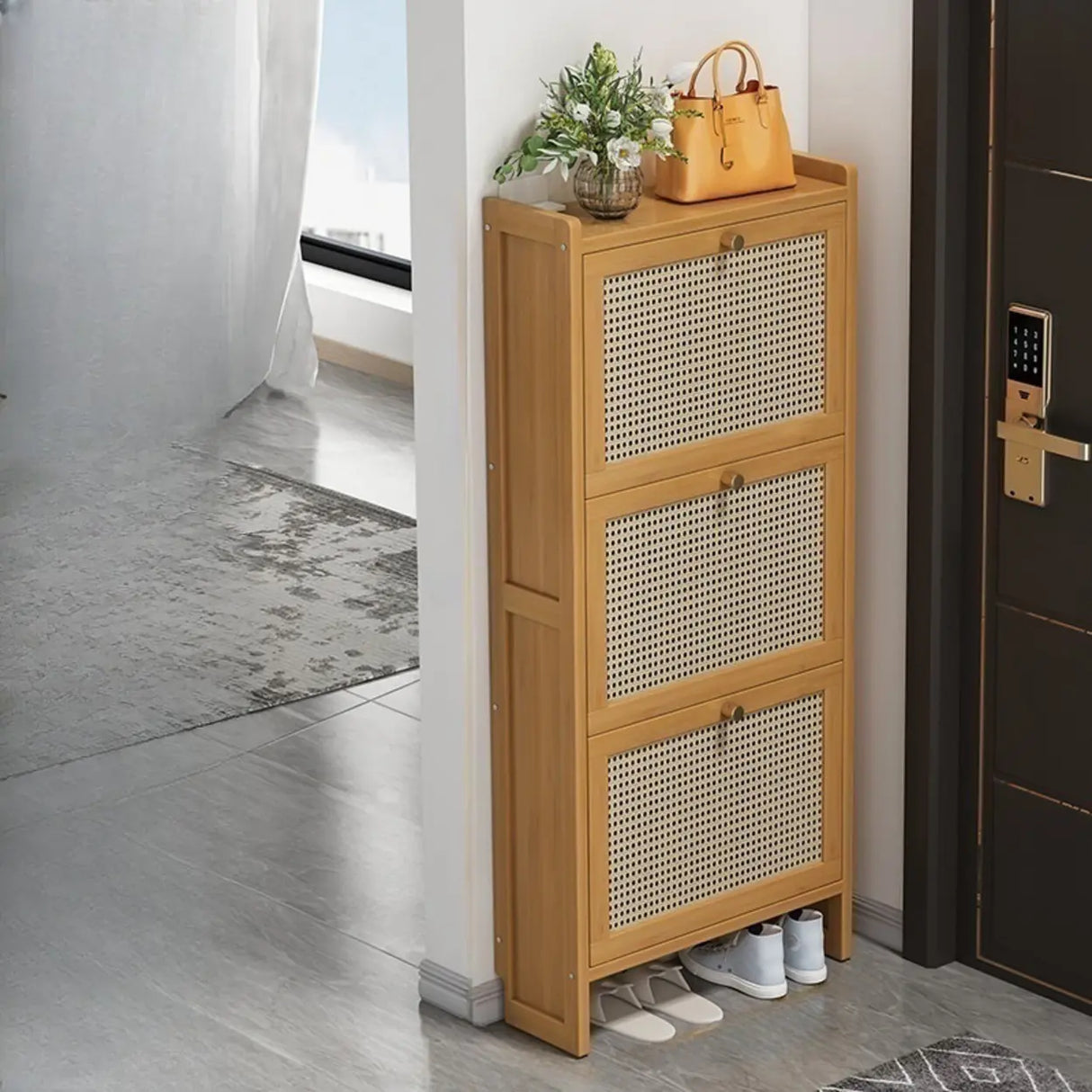 Wall Mounted Adjustable Bamboo Brown Large Shoe Storage Image - 18