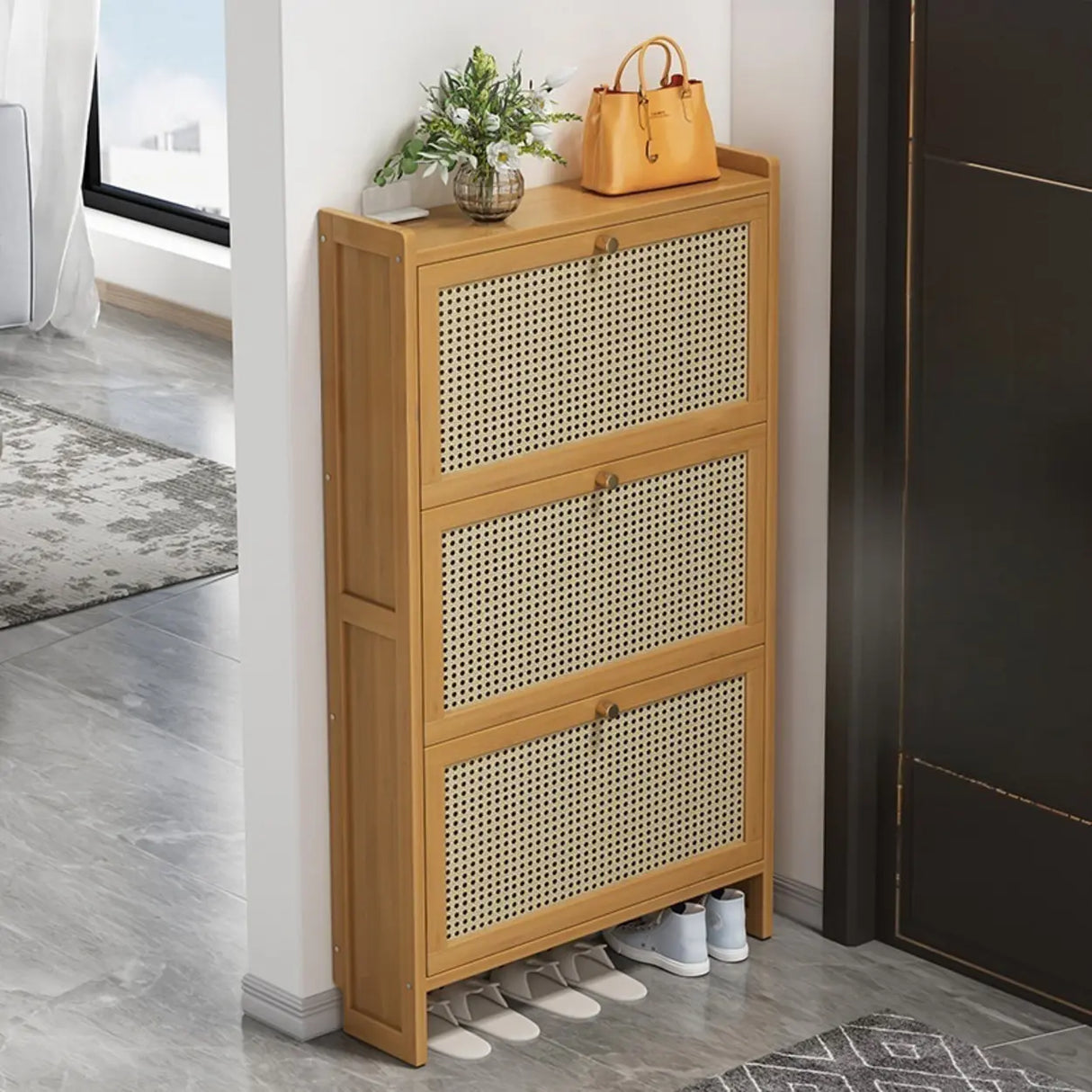 Wall Mounted Adjustable Bamboo Brown Large Shoe Storage Image - 1