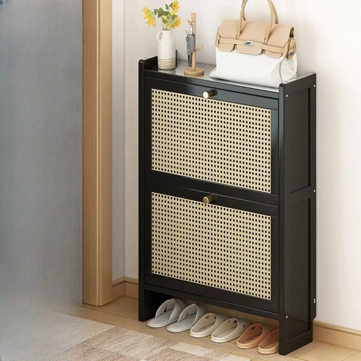 Wall Mounted Adjustable Bamboo Brown Large Shoe Storage Image - 2