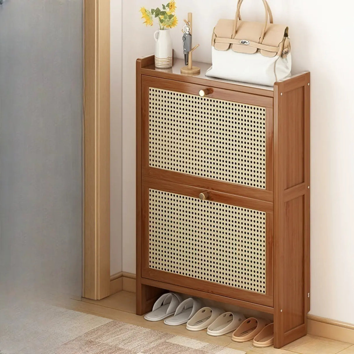Wall Mounted Adjustable Bamboo Brown Large Shoe Storage Image - 3