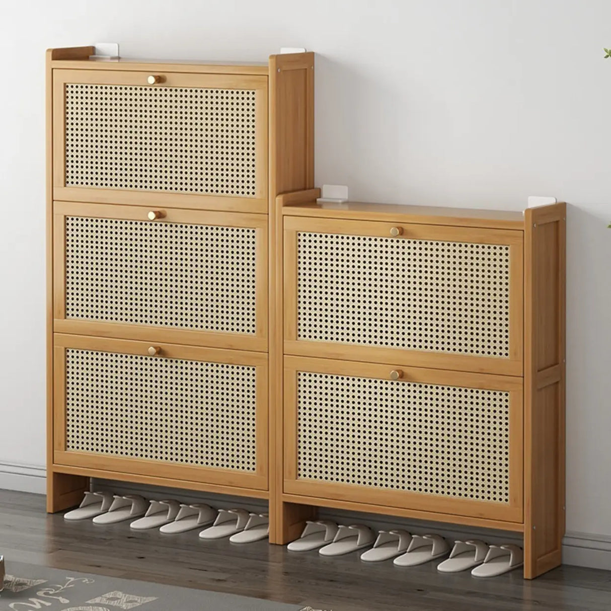 Wall Mounted Adjustable Bamboo Brown Large Shoe Storage Image - 4