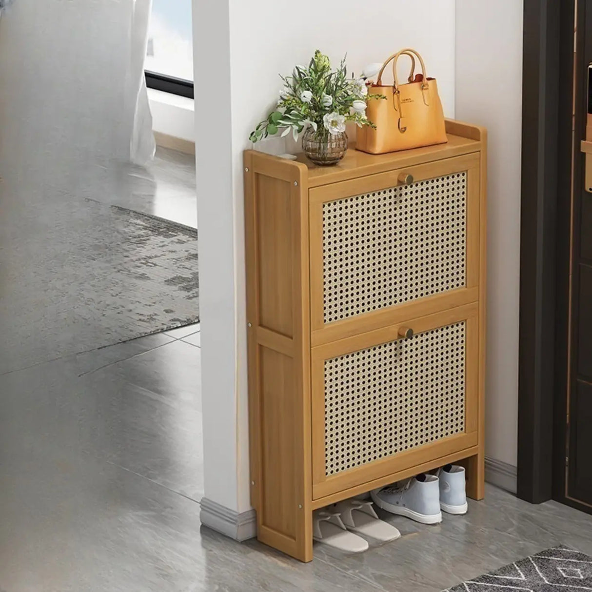 Wall Mounted Adjustable Bamboo Brown Large Shoe Storage Image - 5