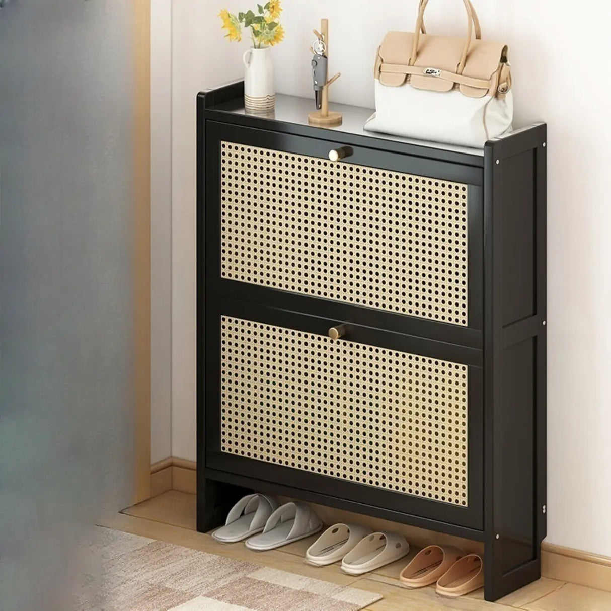 Wall Mounted Adjustable Bamboo Brown Large Shoe Storage Image - 7