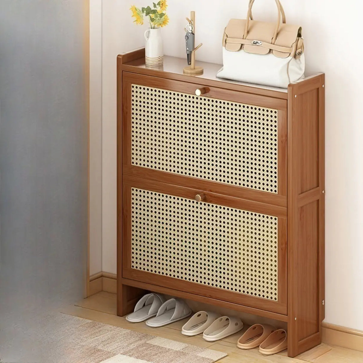 Wall Mounted Adjustable Bamboo Brown Large Shoe Storage Image - 9