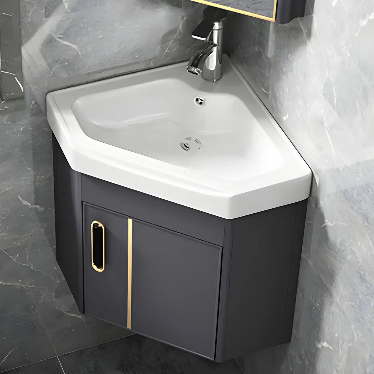 Wall Mounted Corner Triangular Sink Mirror Bathroom Vanity Image - 10