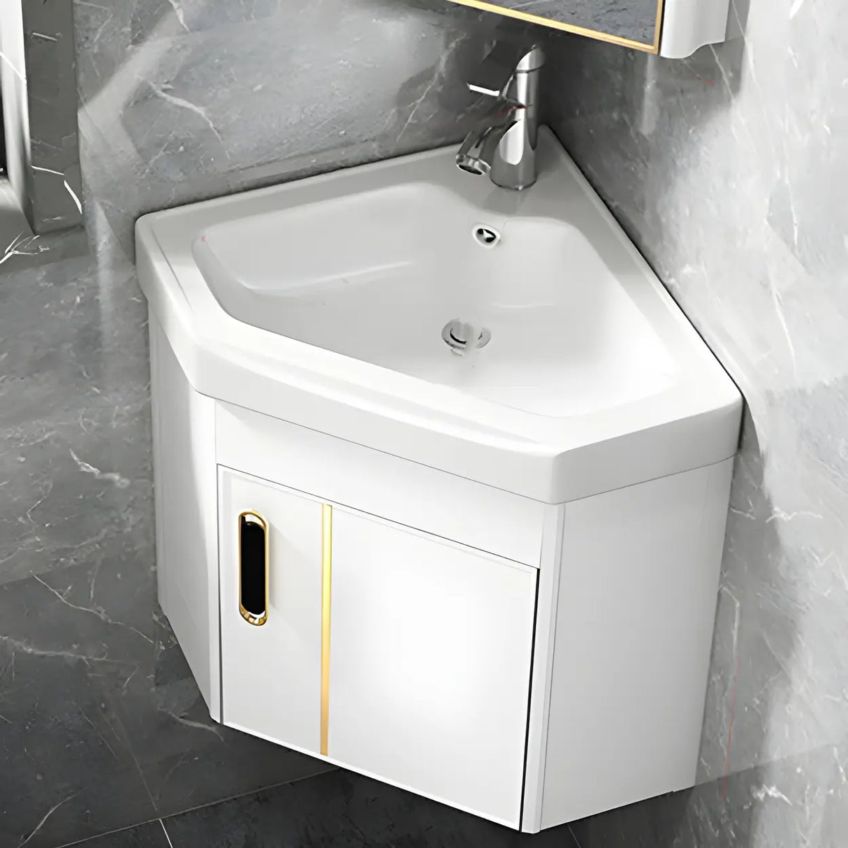 Wall Mounted Corner Triangular Sink Mirror Bathroom Vanity Image - 11