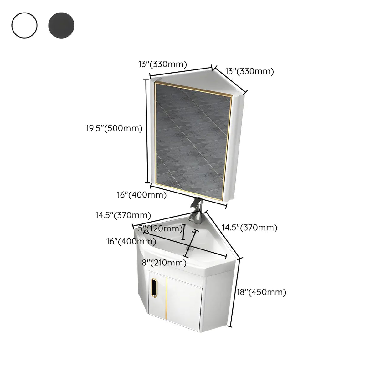 Wall Mounted Corner Triangular Sink Mirror Bathroom Vanity Image - 16