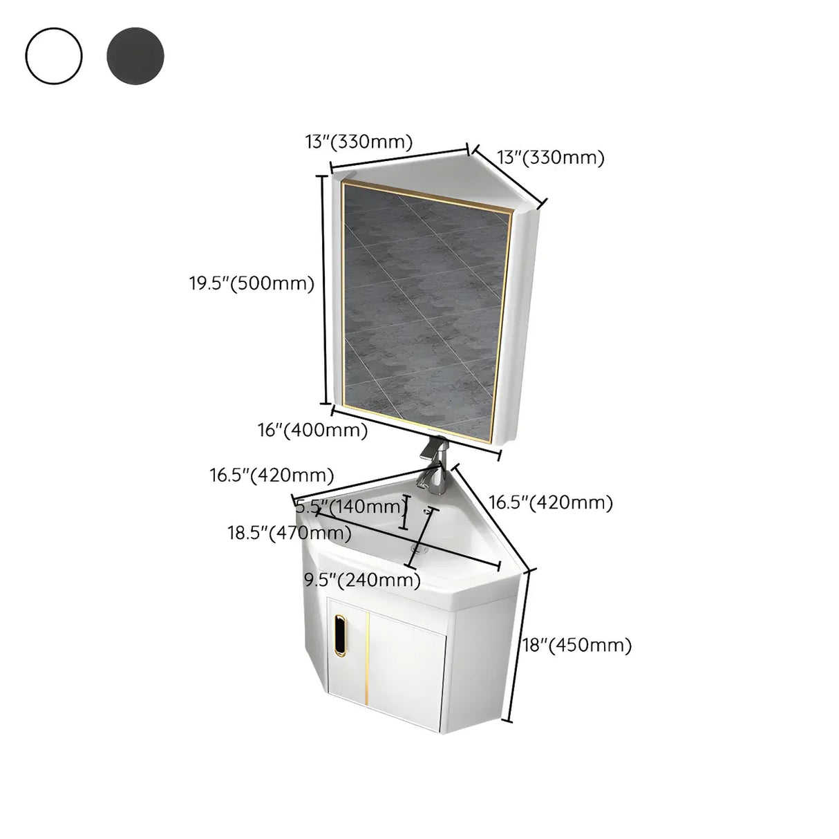 Wall Mounted Corner Triangular Sink Mirror Bathroom Vanity Image - 17