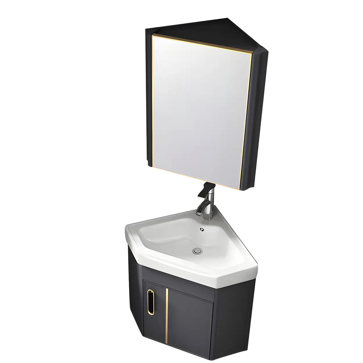 Wall Mounted Corner Triangular Sink Mirror Bathroom Vanity Image - 6