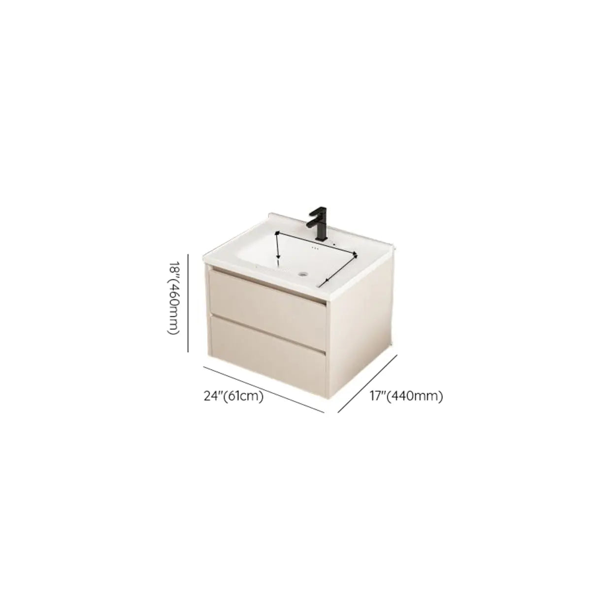 Wall Mounted Cream Sink Wood Bathroom Vanity Cabinet