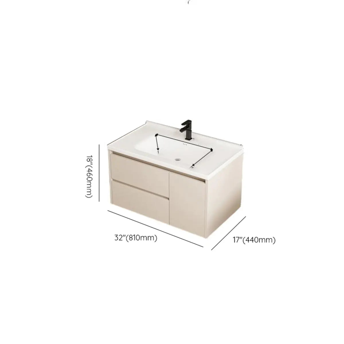 Wall Mounted Cream Sink Wood Bathroom Vanity Cabinet Image - 24
