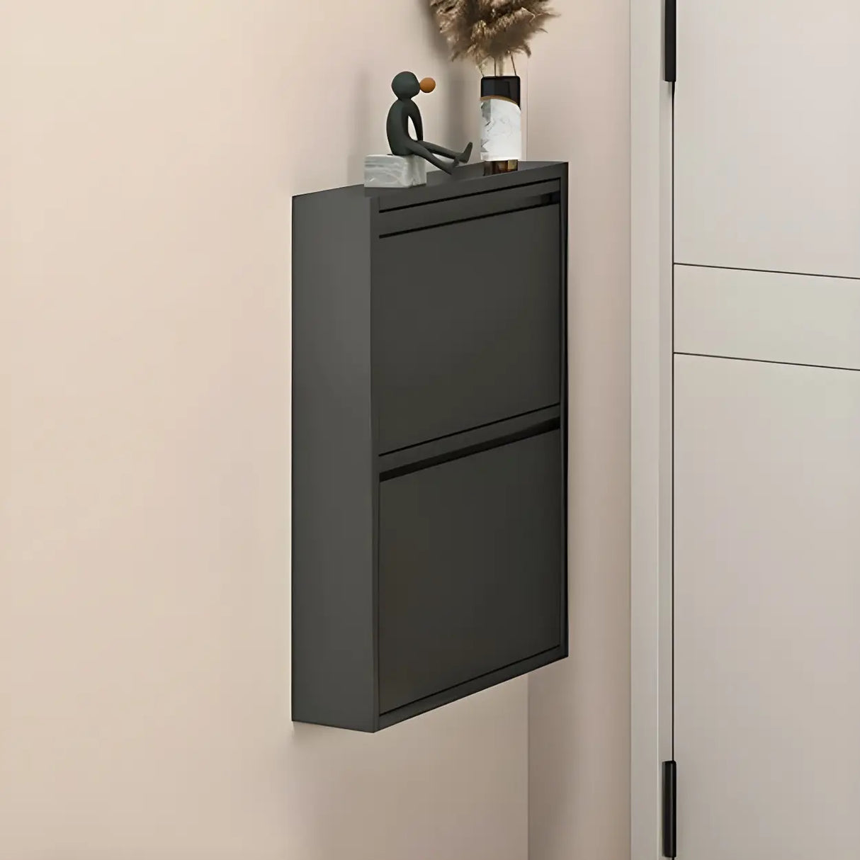 Wall Mounted Wooden Entryway White Drop Front Shoe Storage Image - 19