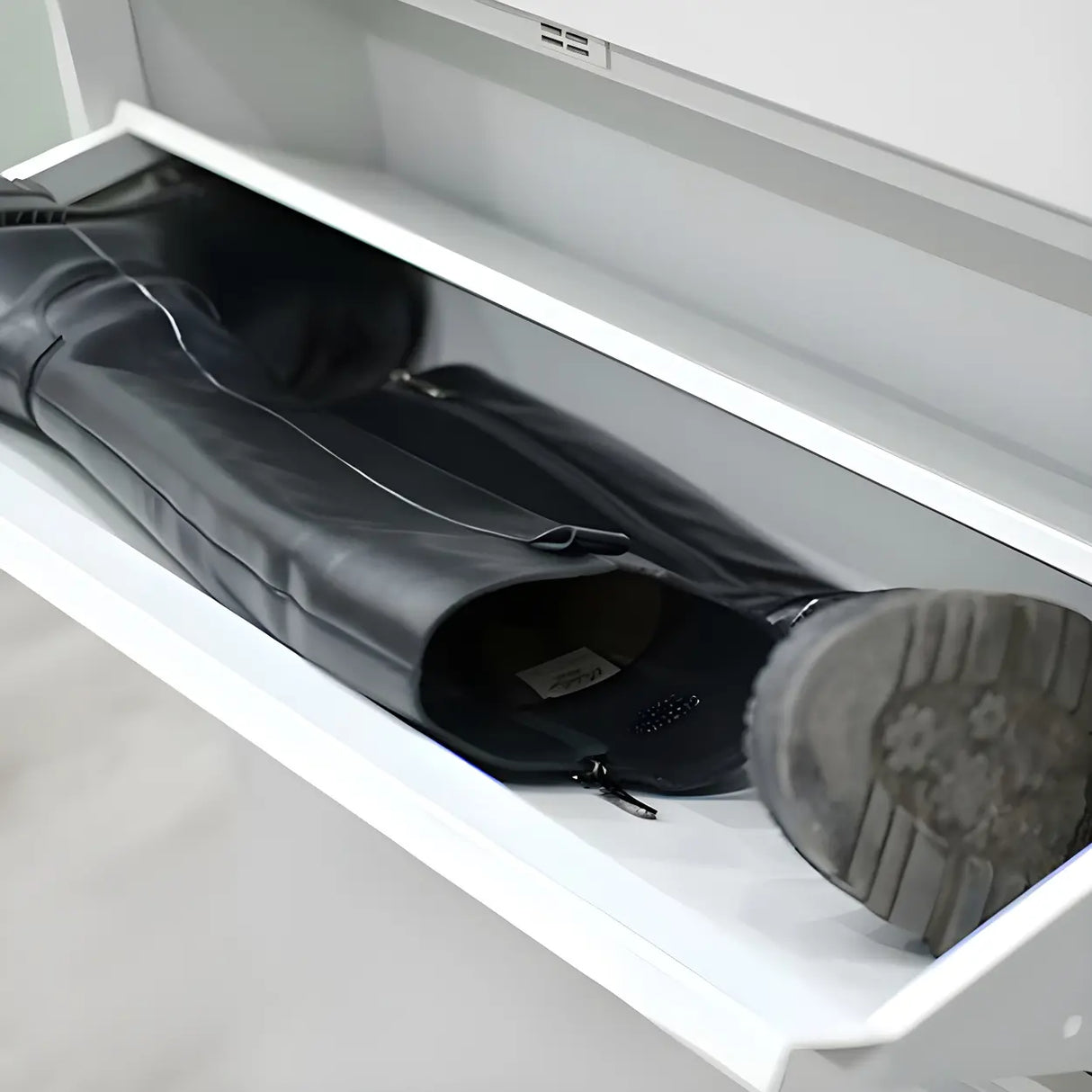 Wall Mounted Wooden Entryway White Drop Front Shoe Storage Image - 21