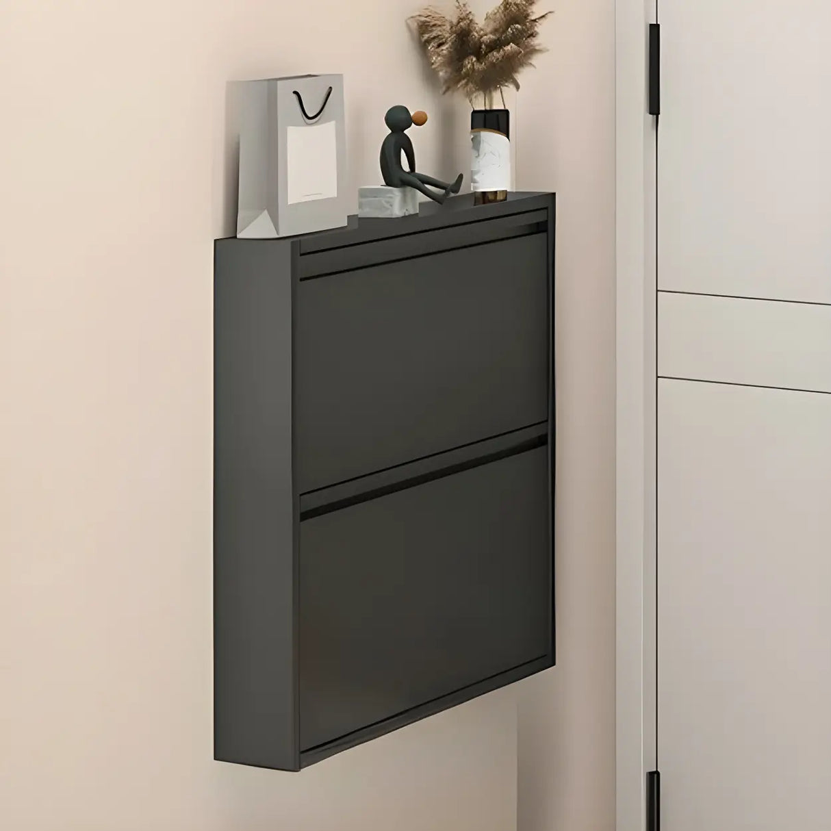 Wall Mounted Wooden Entryway White Drop Front Shoe Storage Image - 22