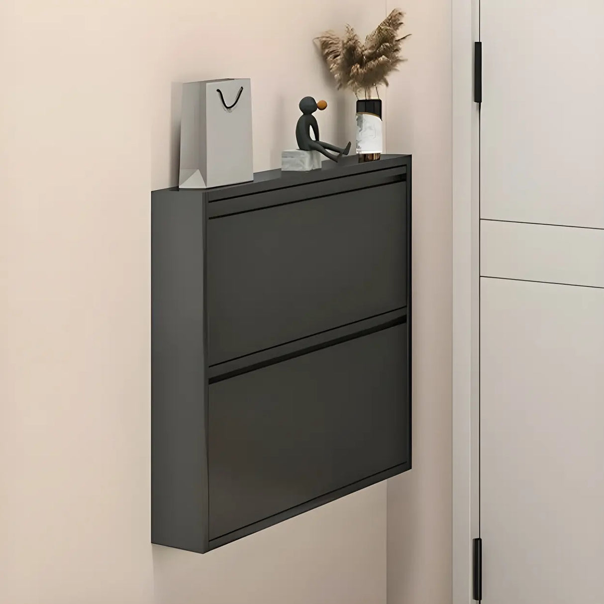 Wall Mounted Wooden Entryway White Drop Front Shoe Storage Image - 25