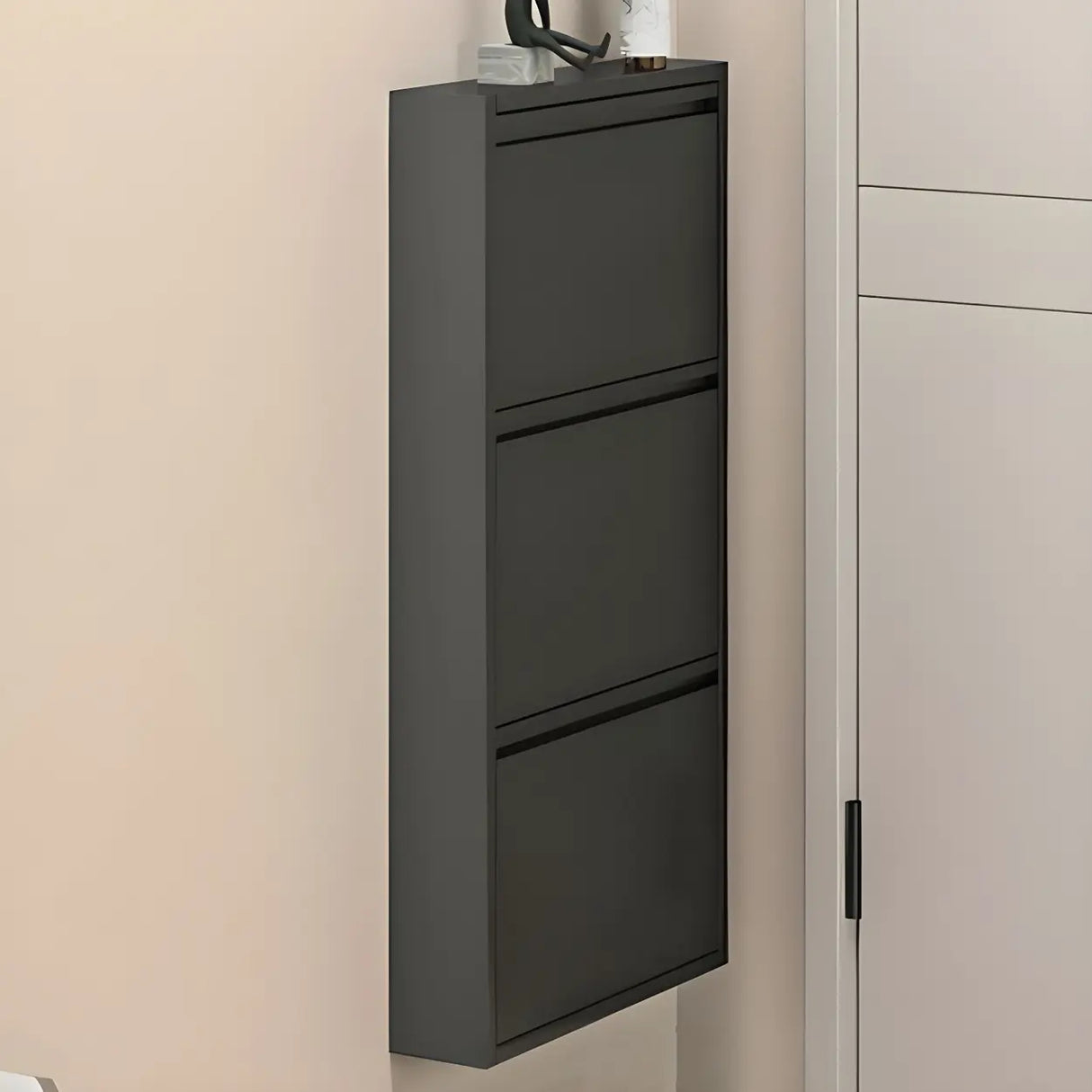 Wall Mounted Wooden Entryway White Drop Front Shoe Storage Image - 26