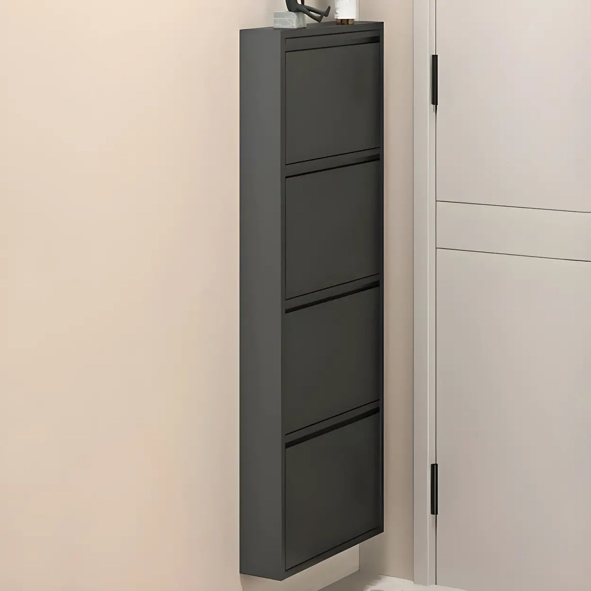 Wall Mounted Wooden Entryway White Drop Front Shoe Storage Image - 29