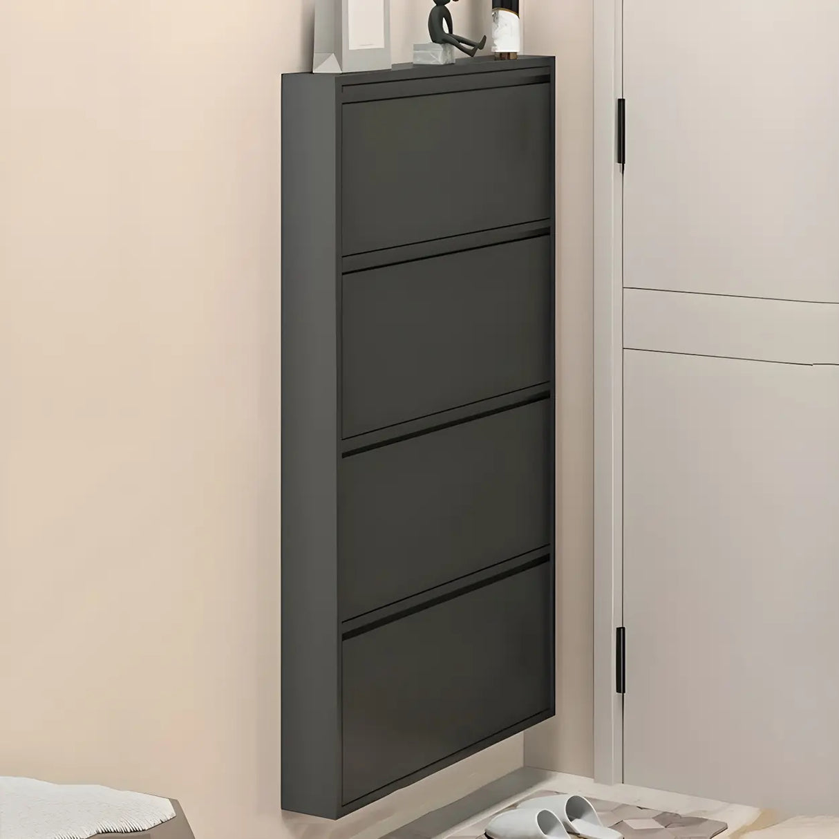 Wall Mounted Wooden Entryway White Drop Front Shoe Storage Image - 30