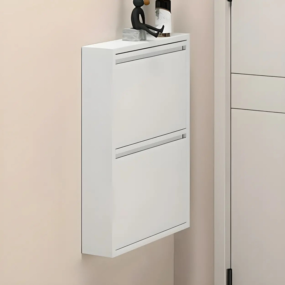 Wall Mounted Wooden Entryway White Drop Front Shoe Storage Image - 2