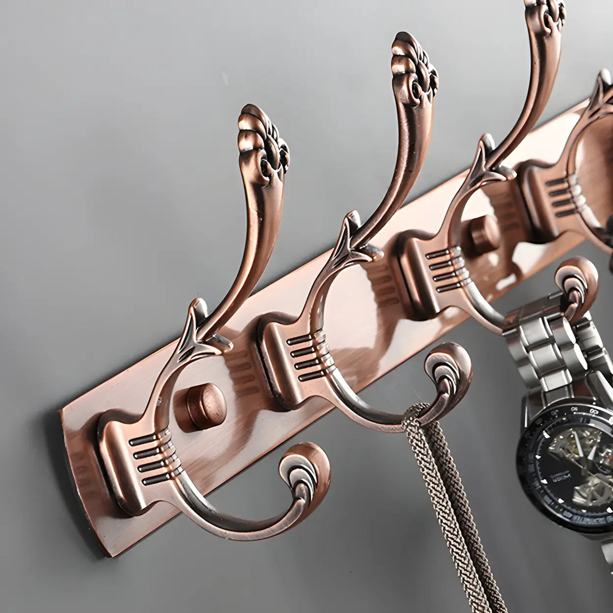 Wall-Mounted Metal Bronze Decorative Coat Rack with Hooks Image - 11