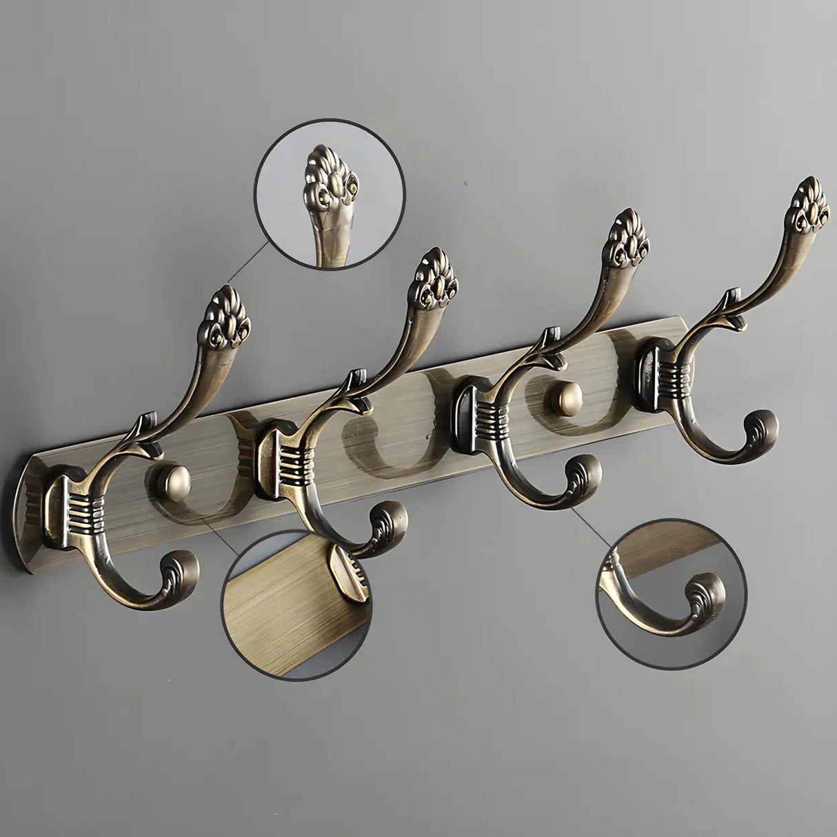 Wall-Mounted Metal Bronze Decorative Coat Rack with Hooks Image - 16