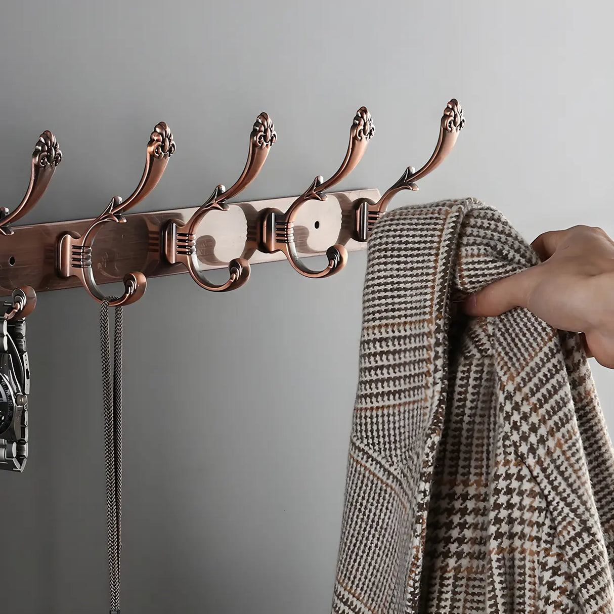 Wall-Mounted Metal Bronze Decorative Coat Rack with Hooks Image - 5