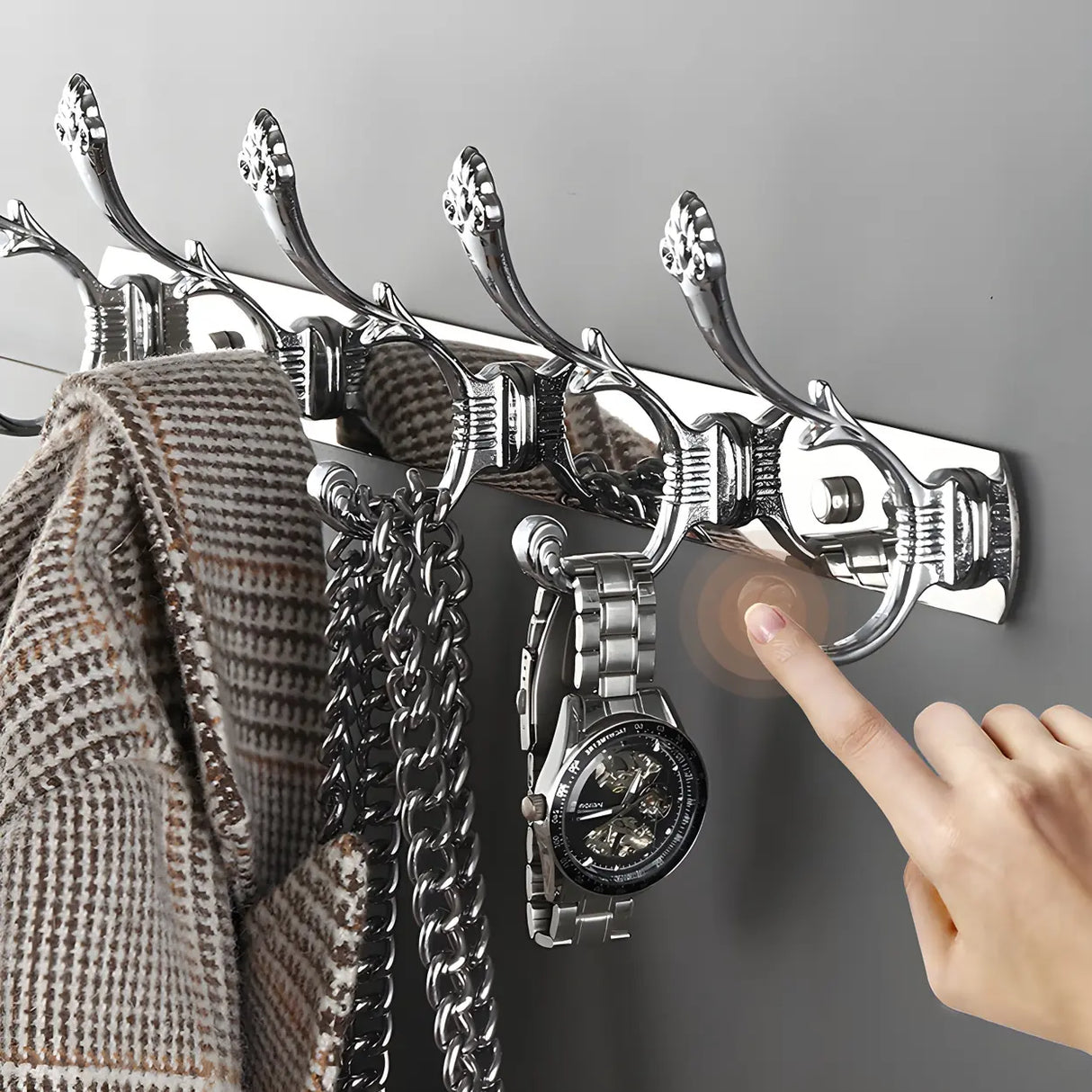 Wall-Mounted Metal Bronze Decorative Coat Rack with Hooks Image - 7