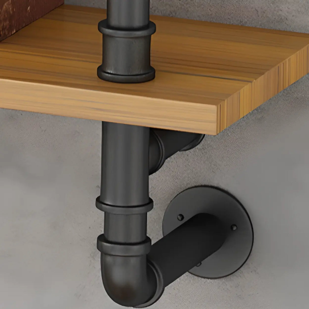 Wall Mounted Rustic Ladder Pipe Pine Display Bookshelf Image - 15