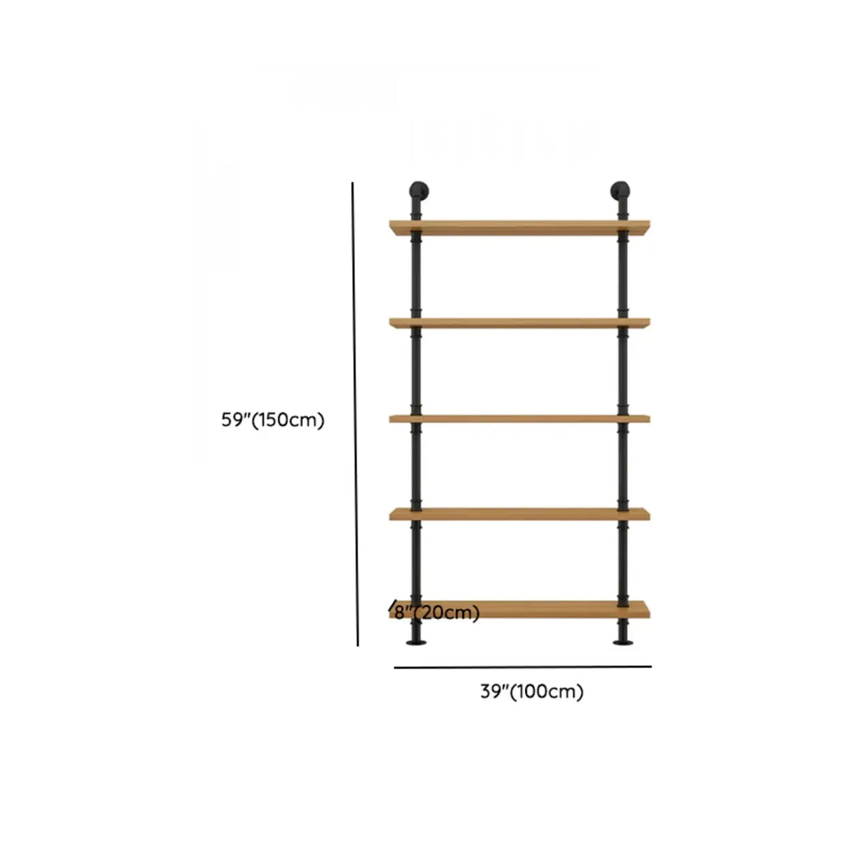 Wall Mounted Rustic Ladder Pipe Pine Display Bookshelf Image - 31