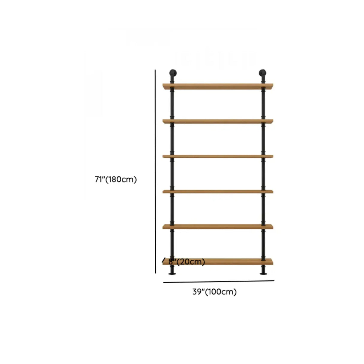 Wall Mounted Rustic Ladder Pipe Pine Display Bookshelf Image - 32