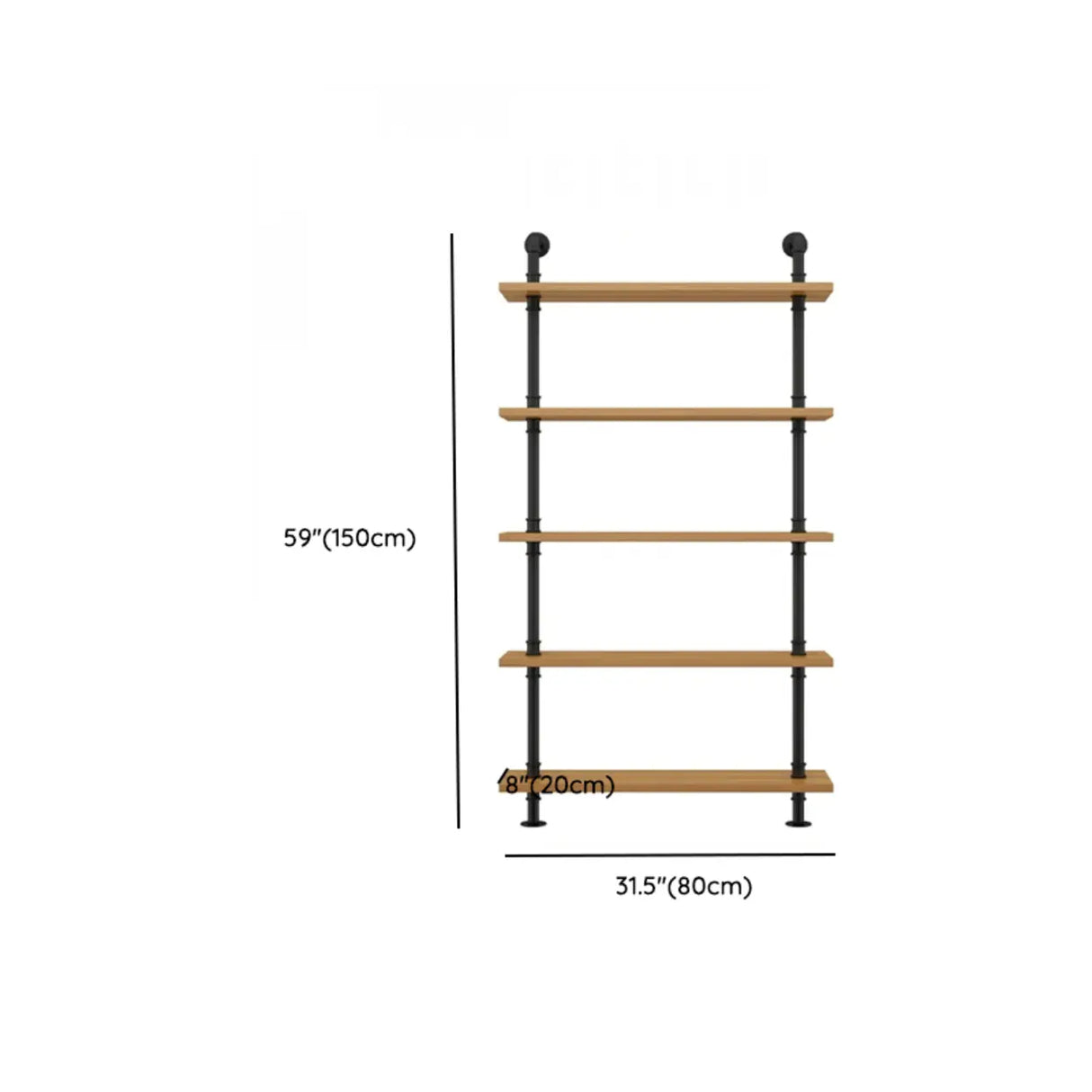 Wall Mounted Rustic Ladder Pipe Pine Display Bookshelf Image - 38