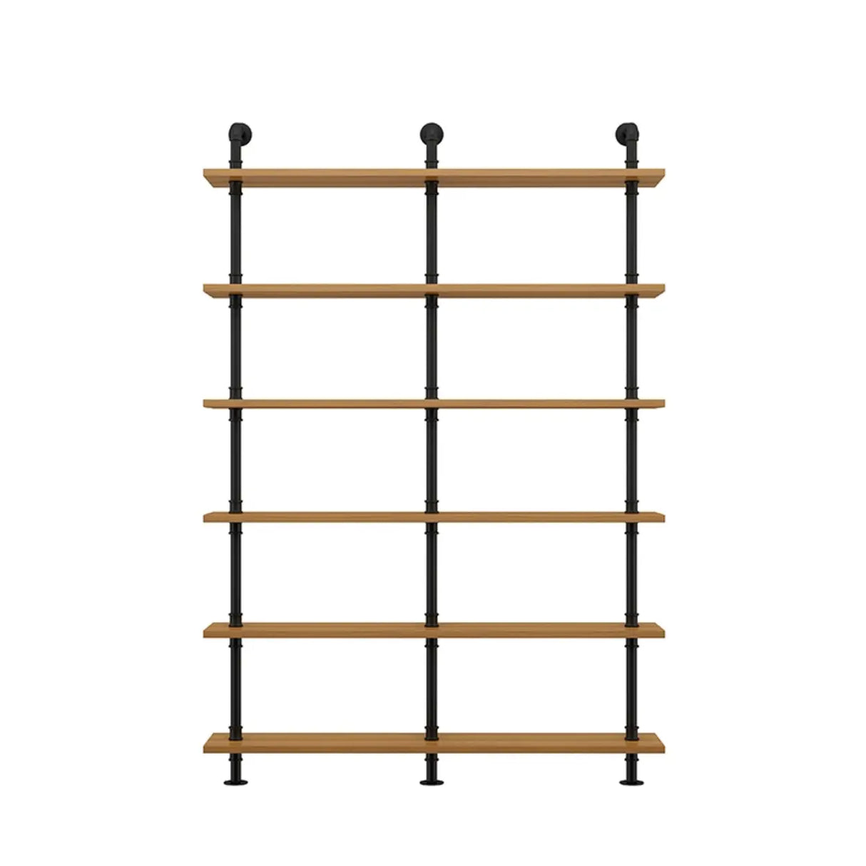Wall Mounted Rustic Ladder Pipe Pine Display Bookshelf Image - 9