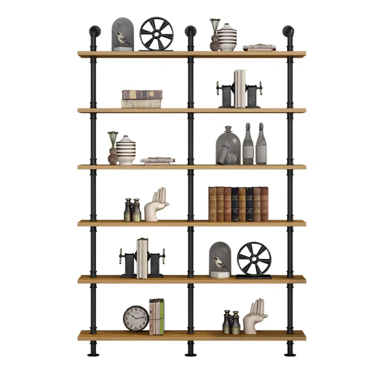 Wall Mounted Rustic Ladder Pipe Pine Display Bookshelf Image - 10